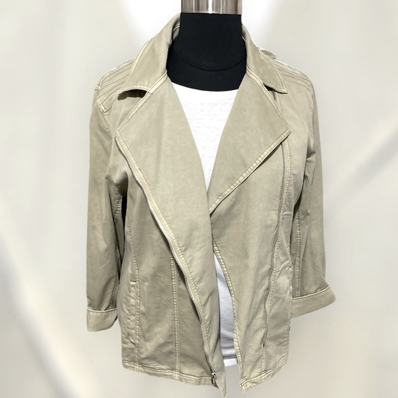 Chico’s Elongated Moto Casual Twill Denim Jacket, Cool Sage, Sz 4 (20/22) - NWT! - Picture 10 of 11